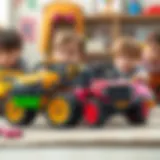 Children engaging in imaginative play with electric toy trucks