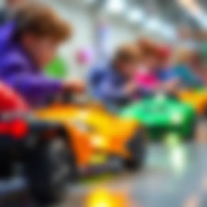 A close-up of motor skills development in children using electric cars