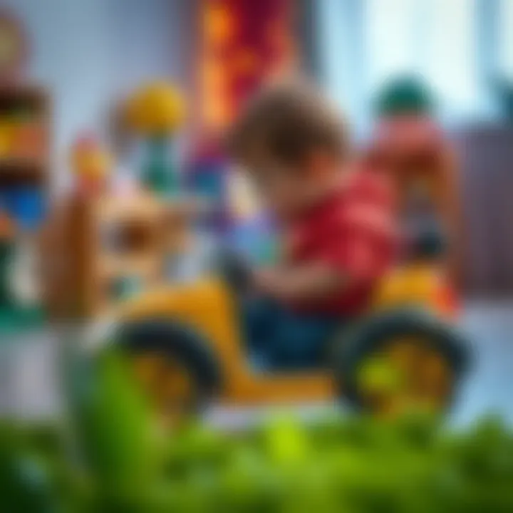 Child engaging in imaginative play with an electric car