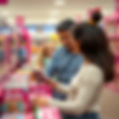 A Family Choosing Barbie Toys Together A family selecting Barbie toys in a store