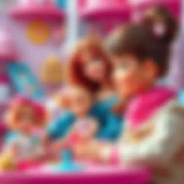 Children interacting with Barbie dolls