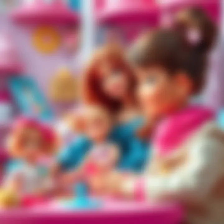 Children interacting with Barbie dolls