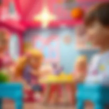 Children engaging in social play with Barbie's Dreamhouse, enhancing social skills.