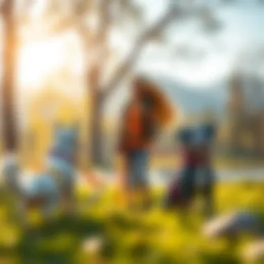 Barbie engaging with her dogs during a nature hike