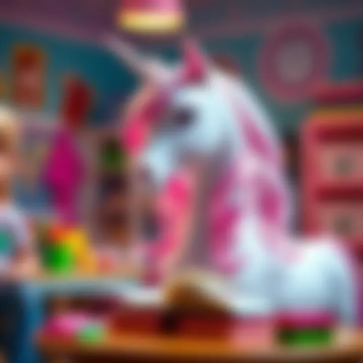An educational scene featuring Barbie Unicorn promoting learning.