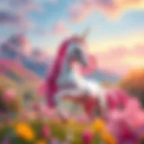 A vibrant illustration of Barbie Unicorn in a magical landscape.