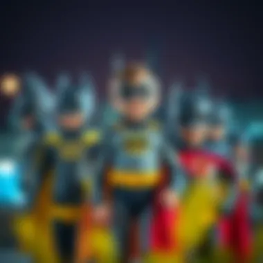 Children trying on different styles of Batman costumes