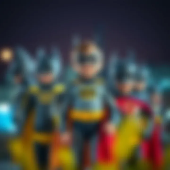 Children trying on different styles of Batman costumes