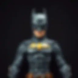 A detailed Batman costume displayed against a dark background