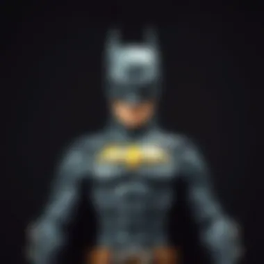 A detailed Batman costume displayed against a dark background