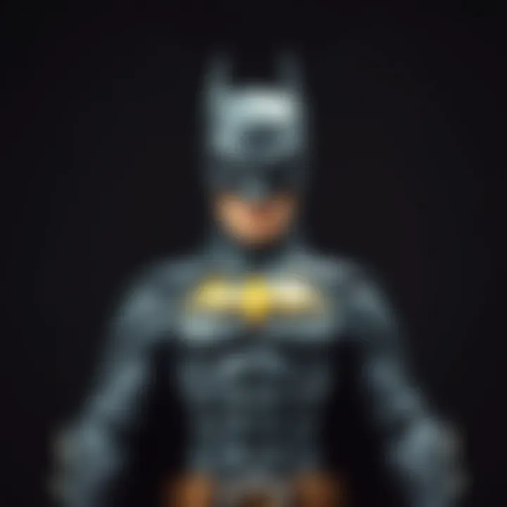 A detailed Batman costume displayed against a dark background