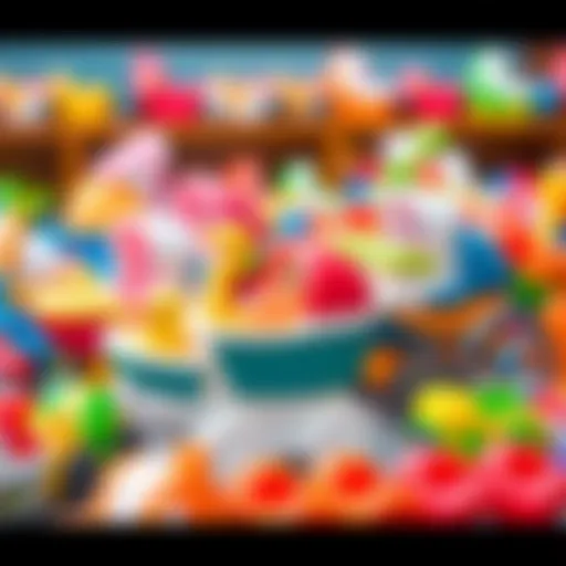 A colorful assortment of toy baby carriages showcasing various designs and styles.