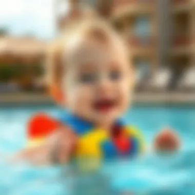 A baby enjoying water activities safely with floaties