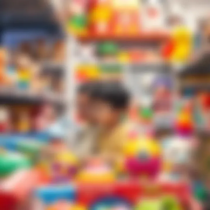 A parent selecting toys in a store with their child