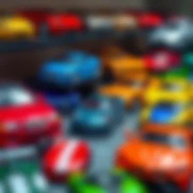 A colorful collection of BMW toy cars displayed on a shelf