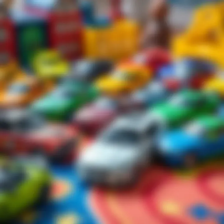 A vibrant collection of BMW toy cars arranged on a play mat.