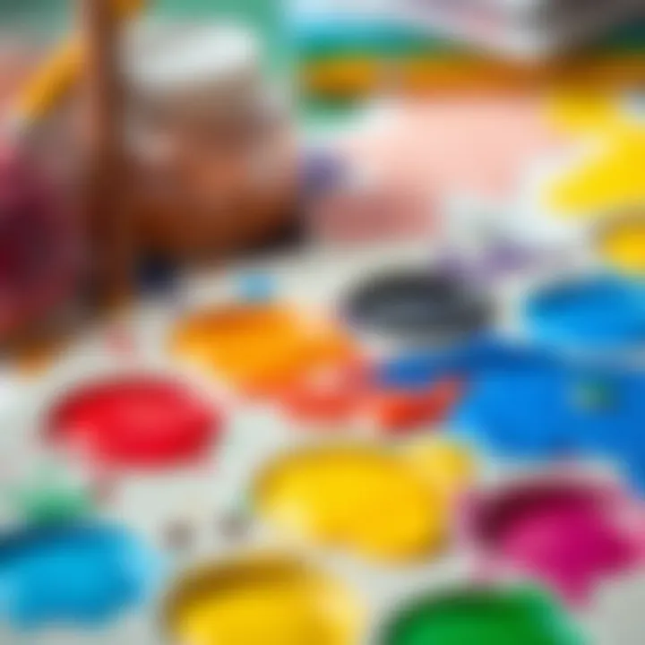 A palette filled with mixed paint colors ready for use