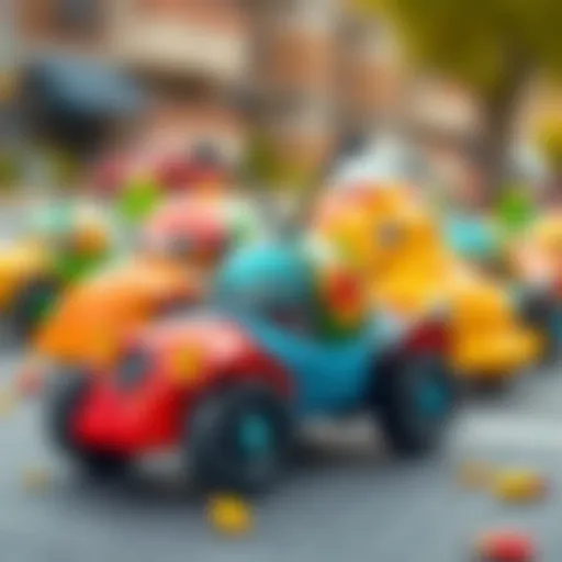 Colorful insect toy cars promoting imaginative play.