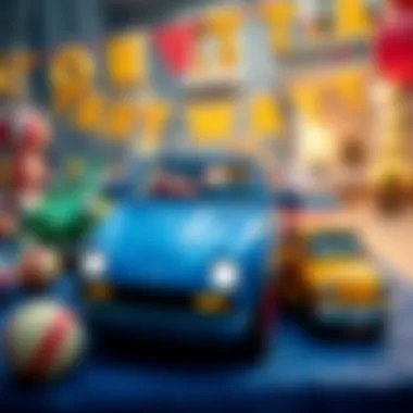 Festive table setup with car decorations