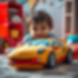 A child playing with a car pillow, showcasing creativity and imagination.