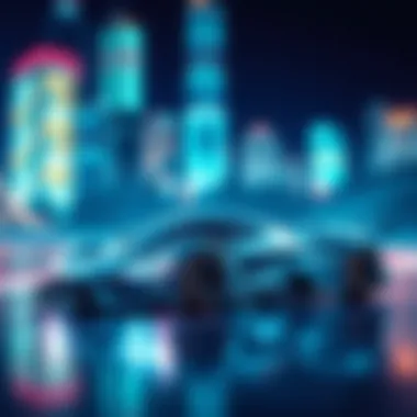 A futuristic racing car in a digital landscape