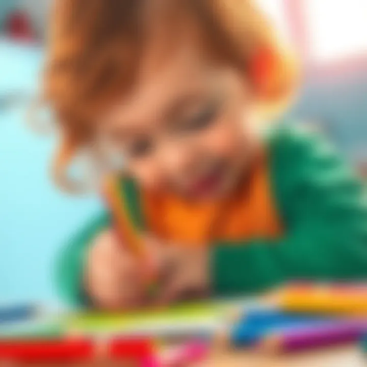 Child creating art with colored pencils