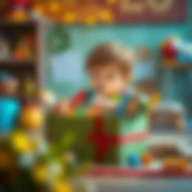 A child exploring a gift box filled with learning materials