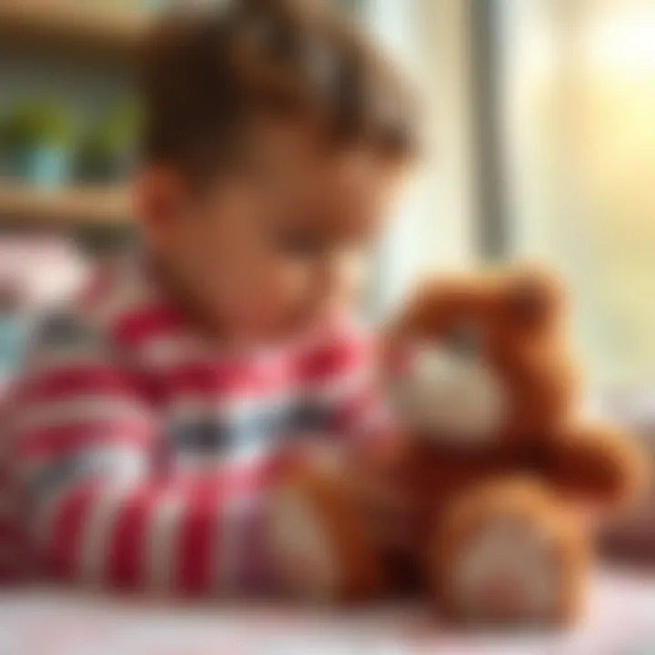 Child playing with realistic plush toy
