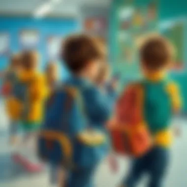 Students with Backpacks at School Children using their backpacks in a school environment, demonstrating practicality.