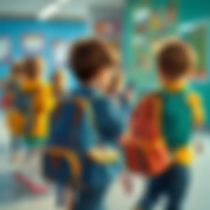 Students with Backpacks at School Children using their backpacks in a school environment, demonstrating practicality.