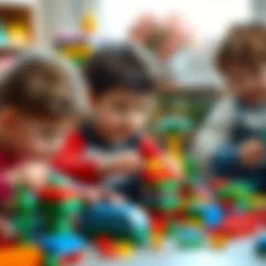 Children engaged in building with large Lego pieces