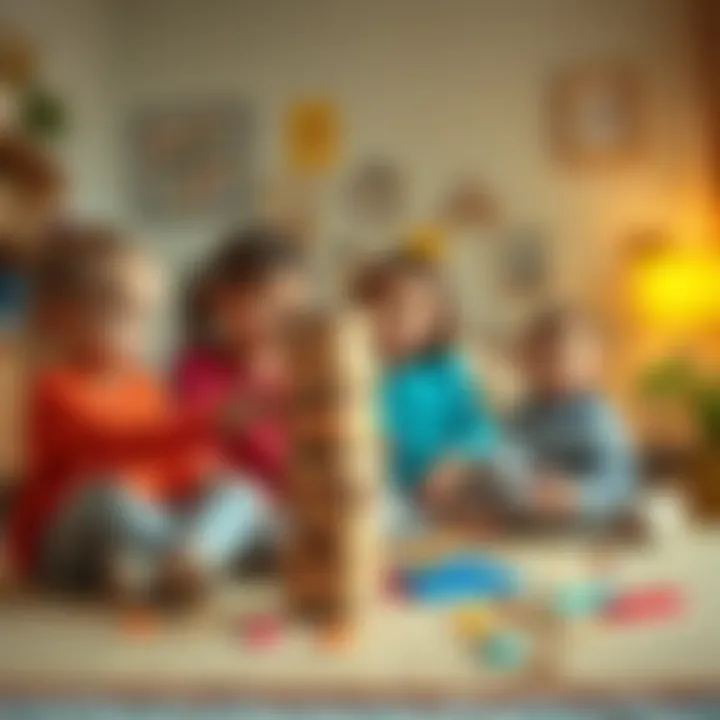 Children engaging in a Jenga game at home
