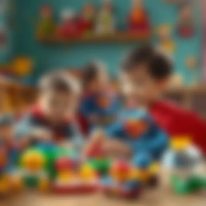 Playtime with Superman: Learning Through Toys Children engaging with Superman-themed toys