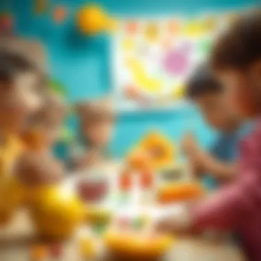 Collaborative Creativity in Fruit Painting Children engaged in a group fruit painting activity