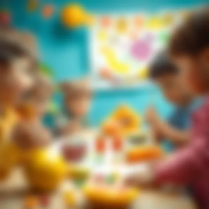 Collaborative Creativity in Fruit Painting Children engaged in a group fruit painting activity