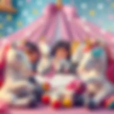 A cozy gathering of children surrounded by unicorn plush toys