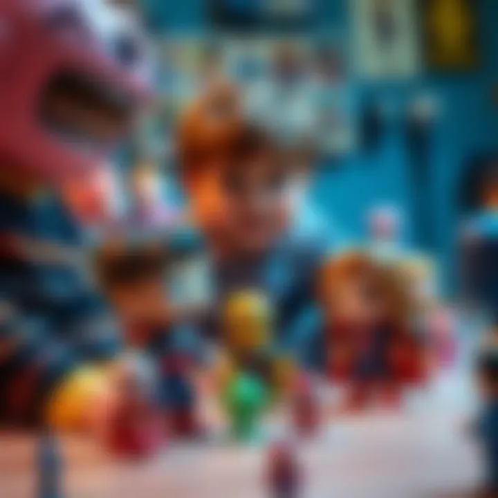 Children engaged in imaginative play with Pop Marvel figures