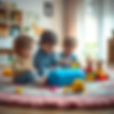 Children engaging in imaginative play on a soft rug.