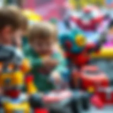 Children interacting with mechanical toys inspired by Lightning McQueen