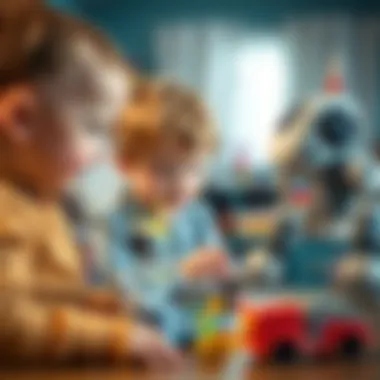 Children engaged in interactive play with robotic toys.