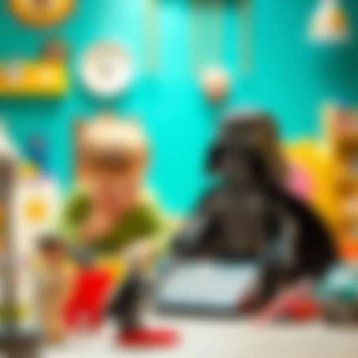 Children playing with Darth Vader Lego sets in a creative environment