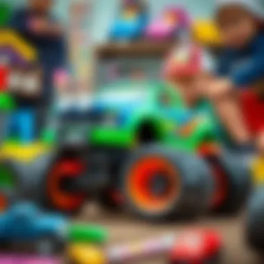 Children playing with monster truck toys, highlighting the educational benefits of these vehicles.