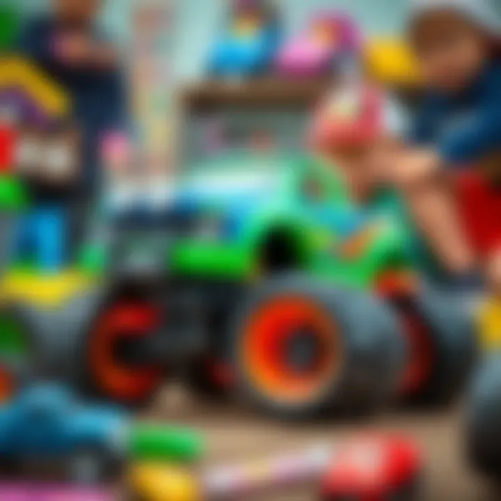 Children playing with monster truck toys, highlighting the educational benefits of these vehicles.