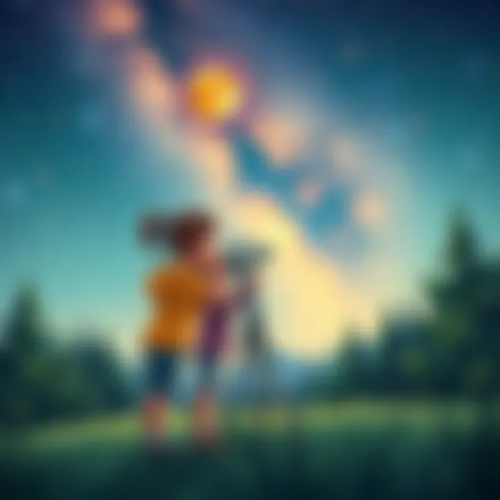 Children stargazing with a telescope, fascinated by the Ursa Minor.