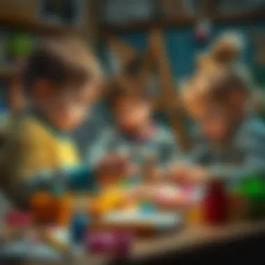 Children engaged in crafting a stick figure