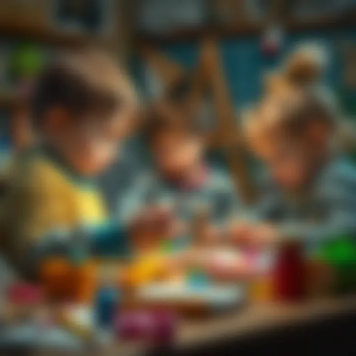 Children engaged in crafting a stick figure