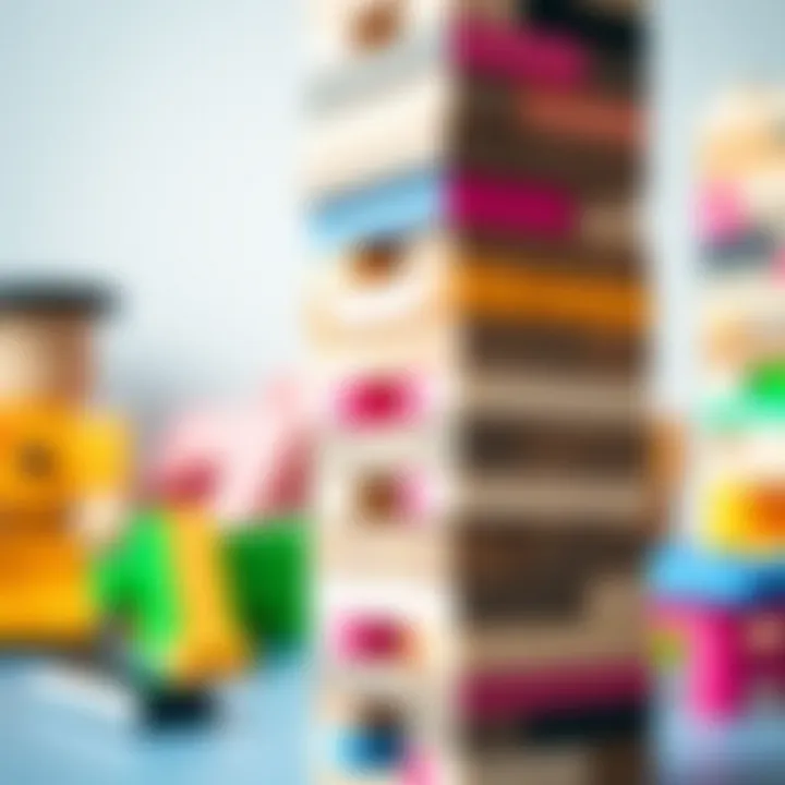 Close-up of Jenga blocks stacked perfectly