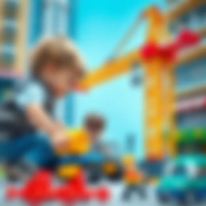 Children engaging in creative play with Lego City crane