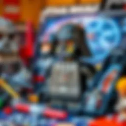 Darth Vader Lego set displayed with Star Wars paraphernalia