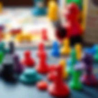 Colorful detective game pieces laid out for play